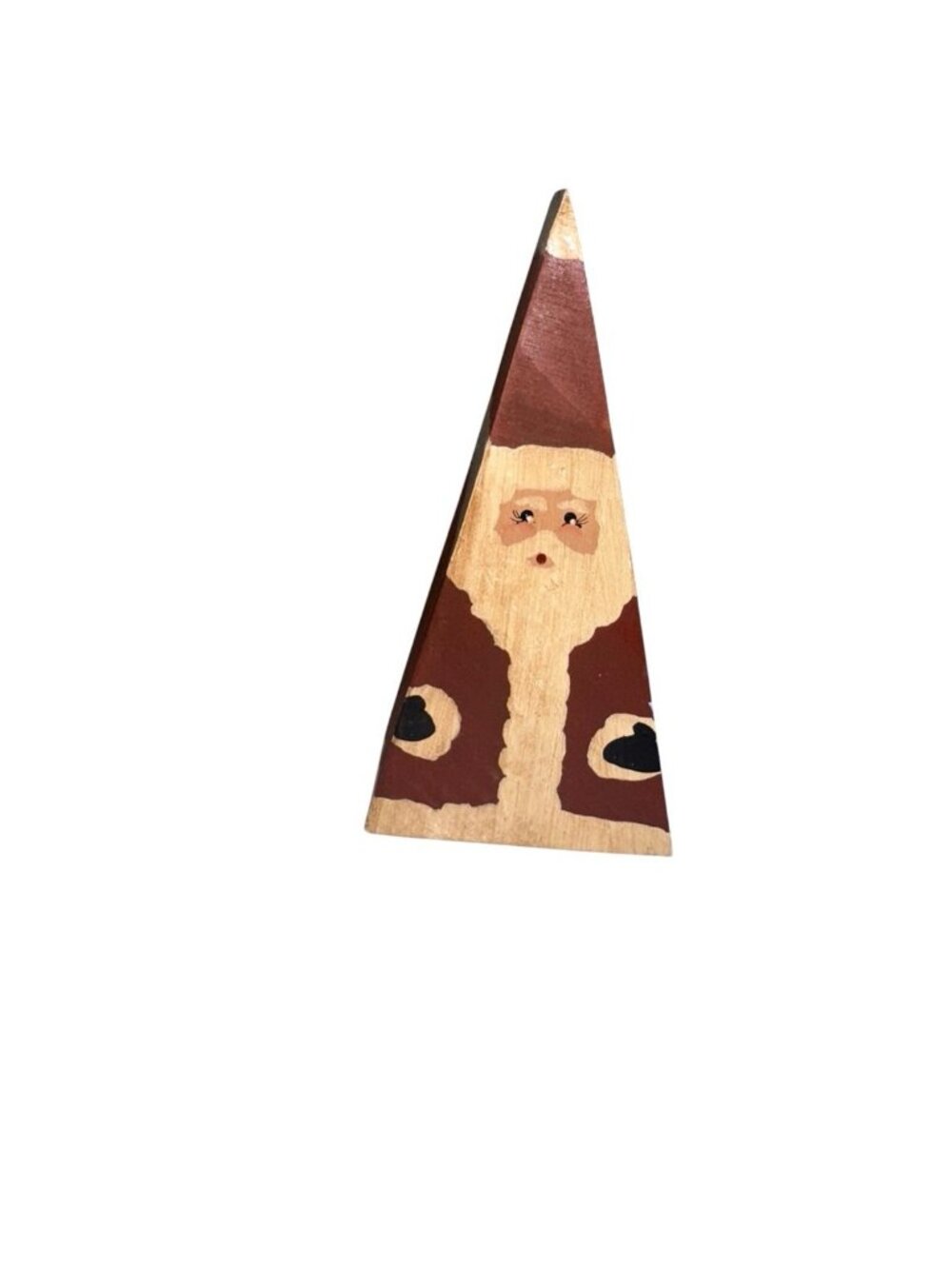 Handpainted Santa Triangle Figure Wood Rustic Primitive 4.75” Christmas